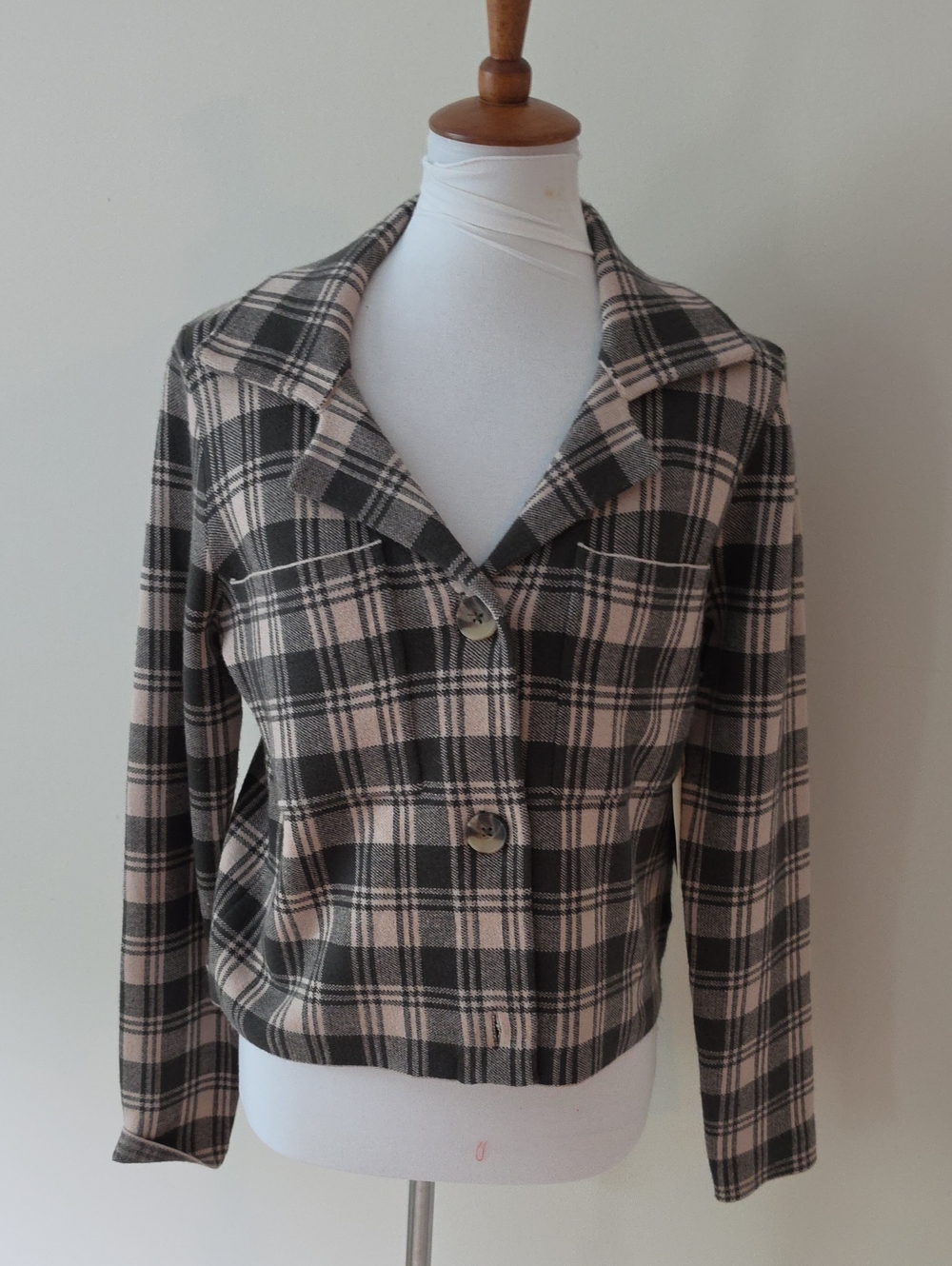 Cynthia Rowley Plaid Button-Front Jacket in Dark Gray and Tan Brand New